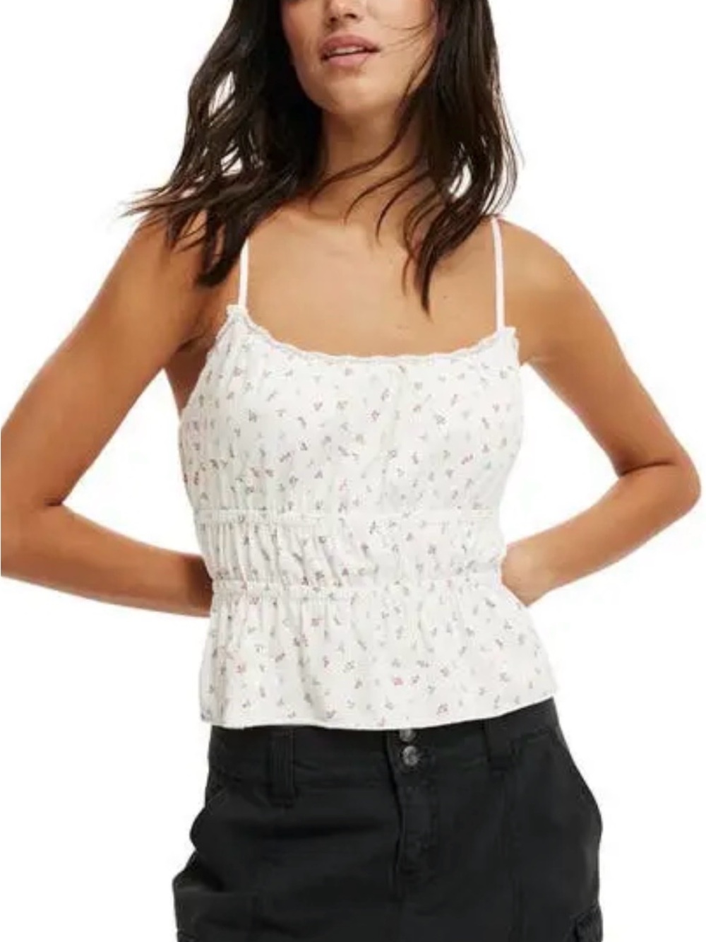 Cotton On White Floral Smocked Cami Top